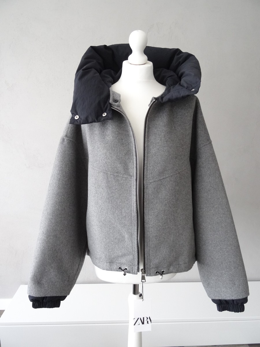 ZARA ZW COLLECTION GREY BOMBER JACKET WITH DETACHABLE DETAIL
