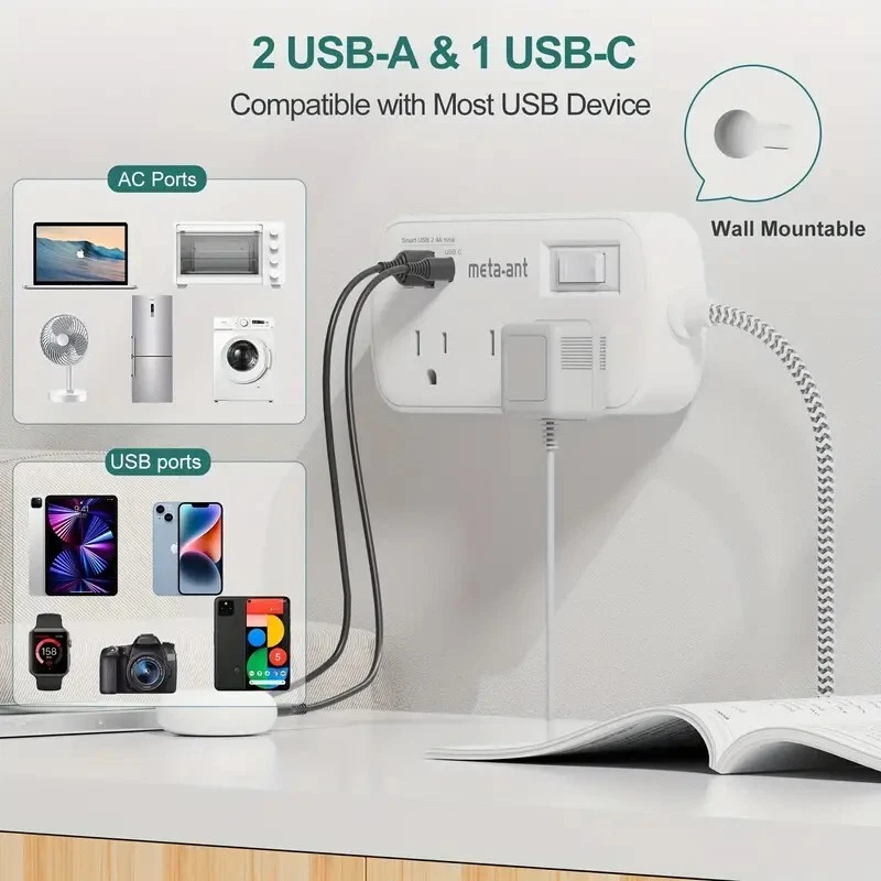 Surge Protector Power Strip 2USB 10ftHeavy Cord  6Outlets  Heavy Duty Protection - Image 3 of 4