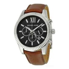 New Michael Kors Men's Watch Lexington Brown Leather Black Dial Analog MK8456