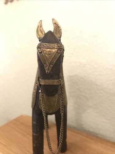 Vtg Wood Handcarved Horse Hammered Brass Copper GORGEOUS - Picture 5 of 5