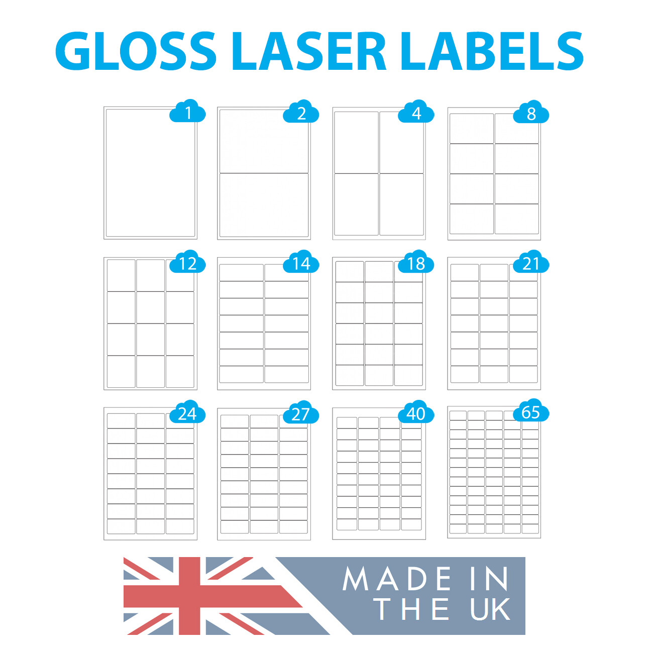 Gloss White Laser Labels, Shiny Glossy Sticker Laser Printer Labels, A4
