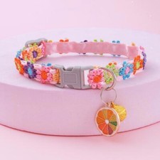 Cat Collar with Bell and Flower Pendant Colorful Floral Patterned Safety Quick