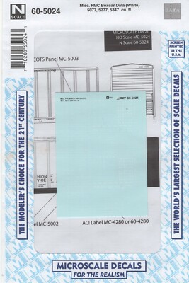 N Microscale 60-5024 White Boxcar Data FMC 5077 5277 ABOX 5347 Cars Decal Set