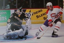 NHL HOCKEY PHOTO PRINT TOM BARRASSO PITTSBURGH  VS MONTREAL STEPHANE LEBEAU