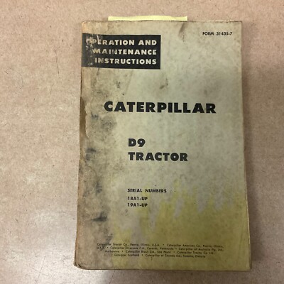 CAT Caterpillar D9 D9D OPERATION & MAINTENANCE MANUAL TRACTOR GUIDE BOOK 18A 19A
