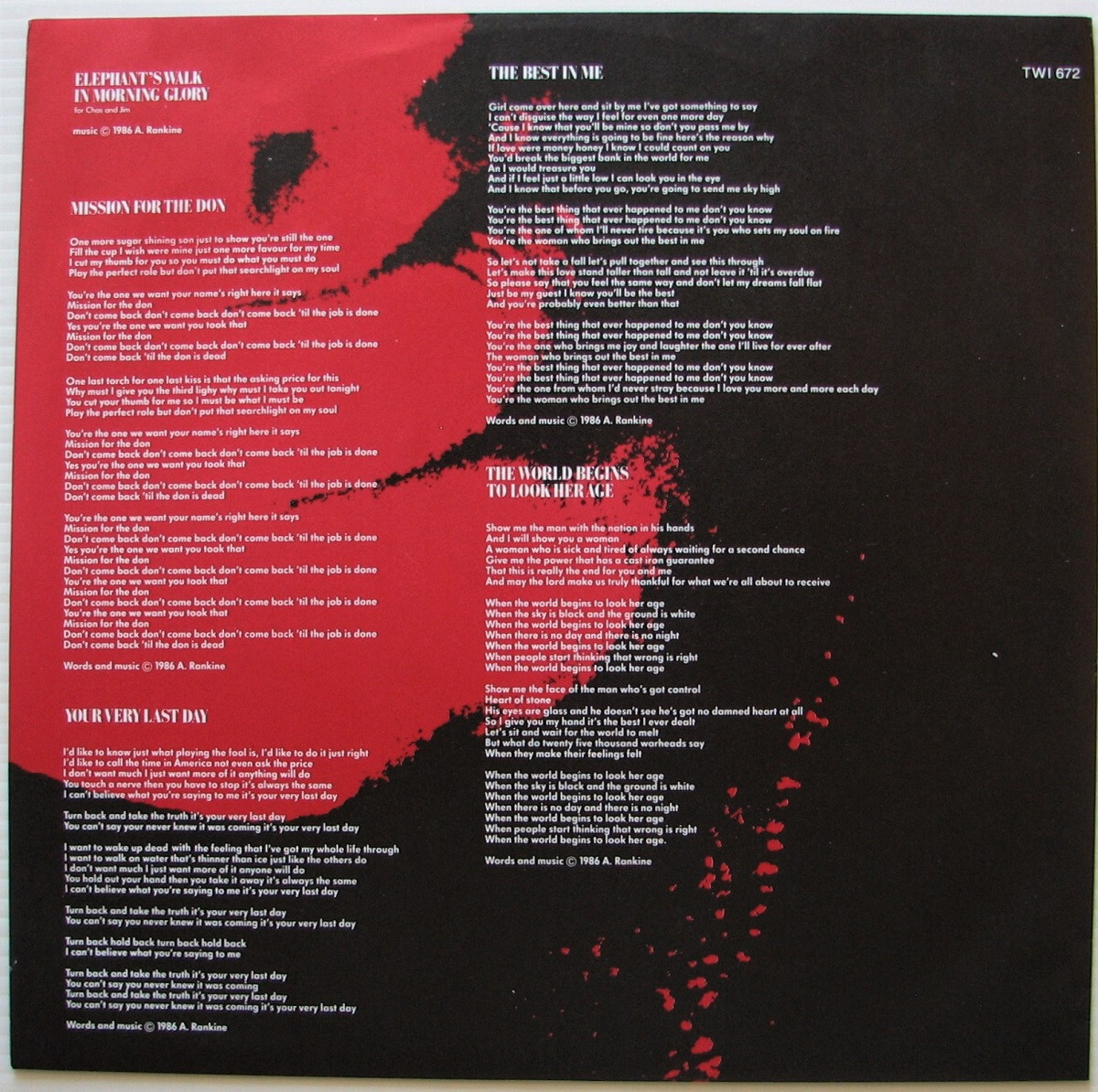ALAN RANKINE World Begins To Look Her Age LP 1986 Album