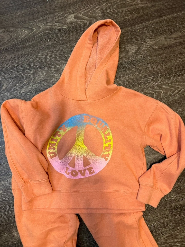 Conjunto de pantalones jogger con capucha naranja signo de la paz azul marino antiguo para niñas 10/12 grandes niños jóvenes Foto 2 de 4