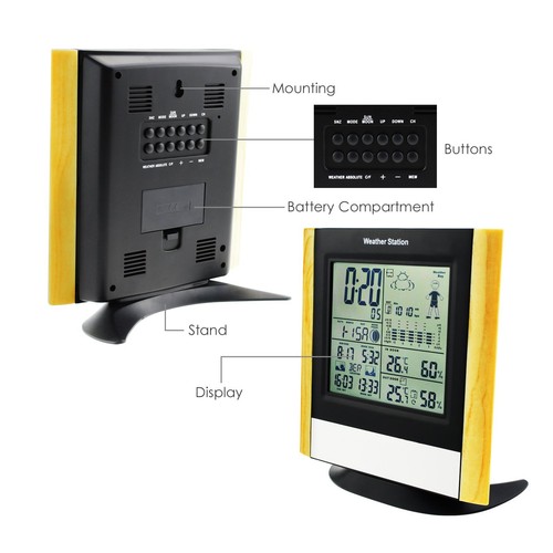 Weather Station WWVB DCF77 Radio Controlled Clock Thermometer 2 Wireless Sensors - Picture 5 of 12