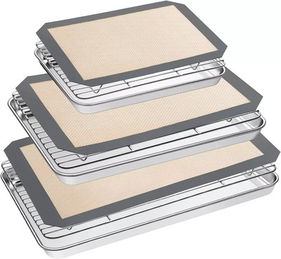Baking Sheet Tray Cooling Rack with Silicone Mat Set Stainless Steel Cookie Pan