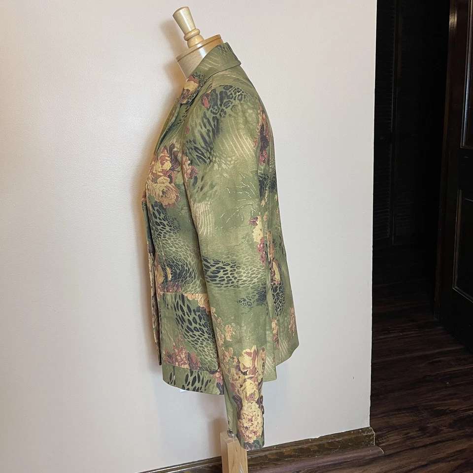 Nuevo con etiquetas Blazer Doncaster Para Mujer Talla 10 Verde Floral Rosa Bolsillos Forrado con Botones Foto 2 de 4