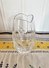 Pretty Clear Cut Glass Heart Rim Bud Vase Frosted Floral Design 5 Inch
