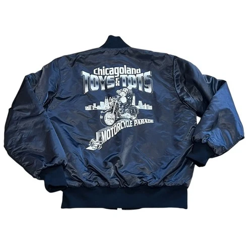 Birdie Jacket By Richard Leslie USA 90s Quilted Satin Chicagoland Toys for Tots - product listing photo