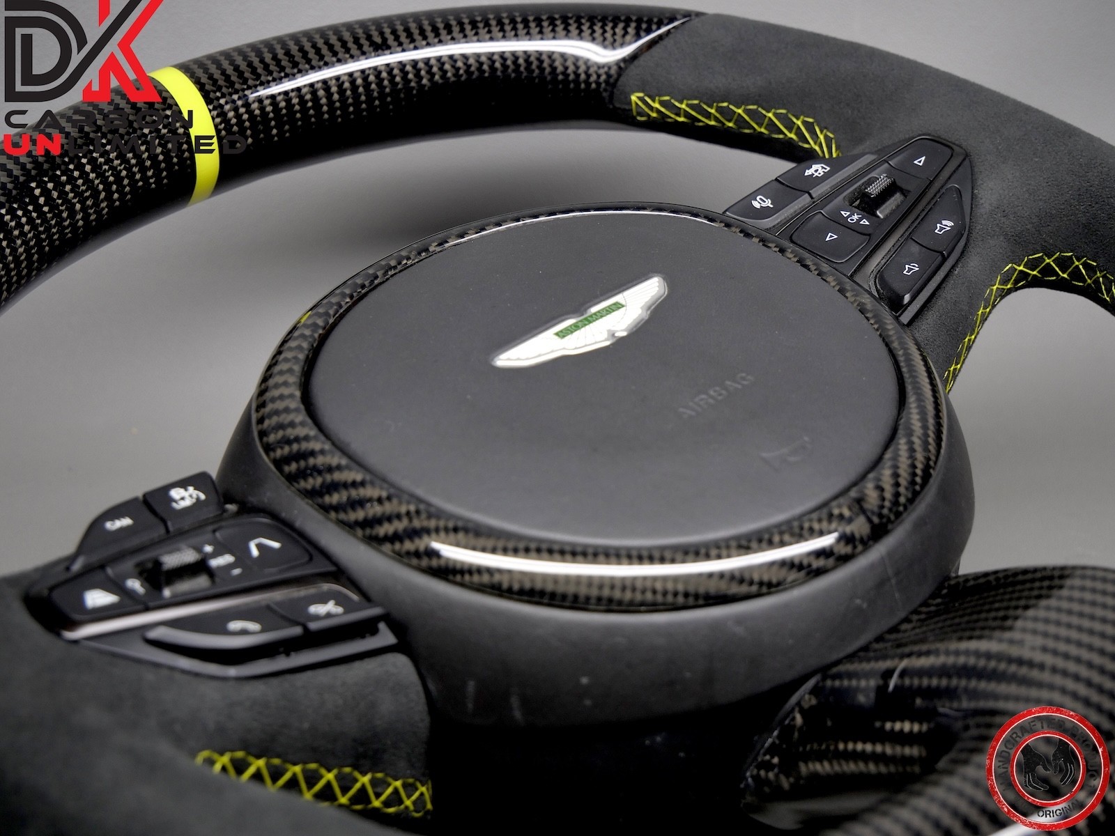 Aston Martin DBX 707 Yellow Ring Alcantara Thick Gloss Carbon Steering Wheel V4