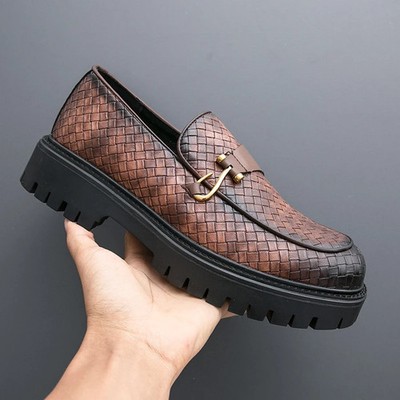 Business Casual Leather Men's Shoes Loafers Thick Soled Male Leather Dress Shoes