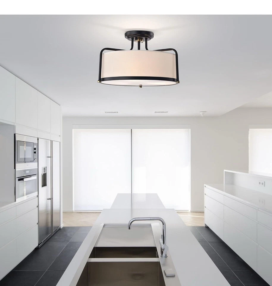 Iluminación de techo tradicional de montaje semi-al ras Warehouse of Tiffany Jaci 18 Foto 2 de 4