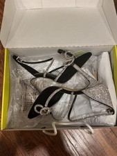 Gianni Bini Black Suede Heels With Rhinestone Edging Ankle Straps Sz 6.5M C/L