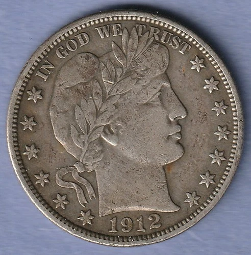 1912-P Barber Half Dollar, 90% Silver Coin. Our Opinion is Very Fine+. Free Ship