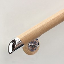 Oak Round Mopstick Handrail Kit with Chrome Wall Brackets & Fusion End Caps