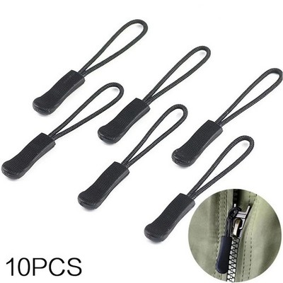 10x Black Plastic Zipper Puller Durable PVC Zip Pull Cord Extension For Bags Ten