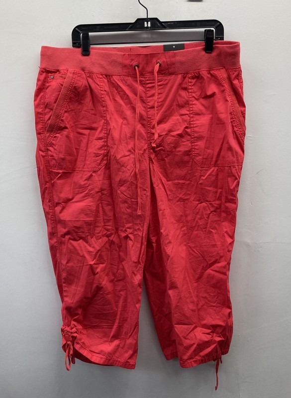 Avenue Women's Red Poplin Pull On Capri Pants Drawstring Hem Stretch NWT Sz 16
