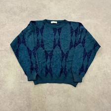 Vintage Knitted Jumper abstract patterned grandad knit sweater Men's S 36-38 