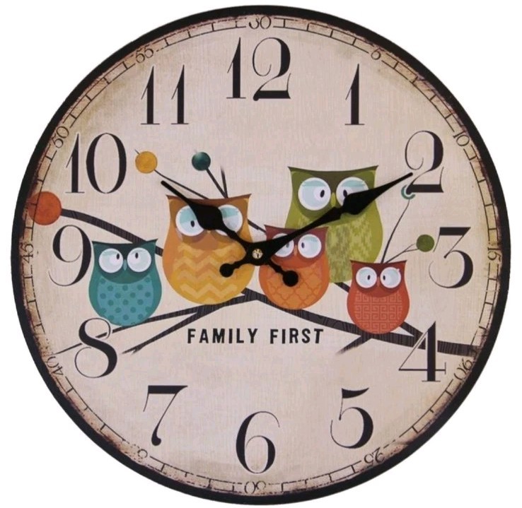 Cute Owl Frameless Wall Clock Nice For Gifts /Decor 13 . 5 Family First NEW