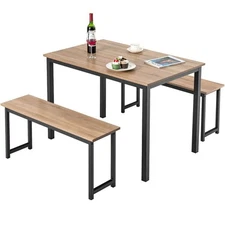 Costway Dining Table Set MDF Board Standard Height Rectangle Brown w/ Bench