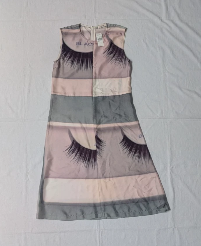 Abito Celine stampa ciglia colorblock grigio rosa senza maniche in seta taglia FR 36 US 4