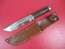 WWII Era US Army Fighting Knife w/Leather Scabbard - Cattaraugus 225Q - XLNT