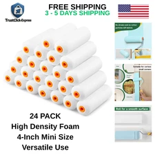 24 Pack 4" Foam Roller Covers High Density Mini Paint Rollers for Smooth Finish