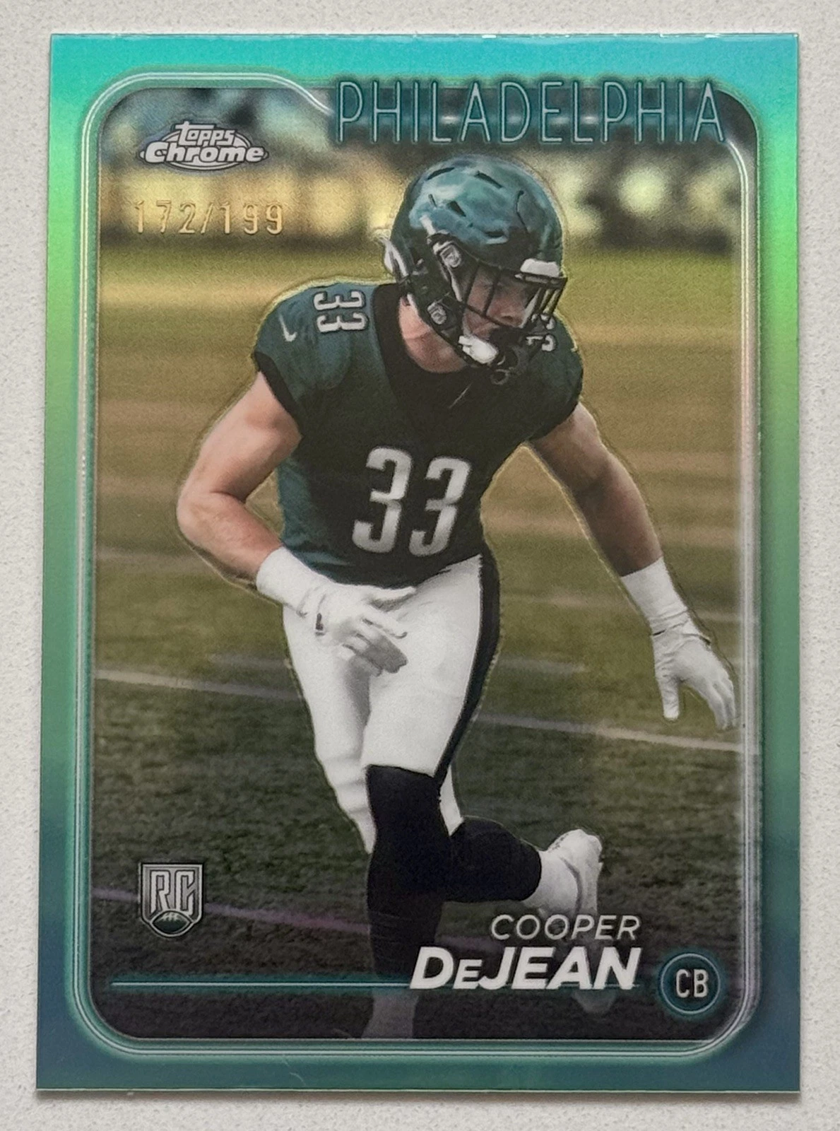 2024 Topps Chrome Cooper DeJean Aqua Refractor #/199 RC #232 – Eagles Rookie