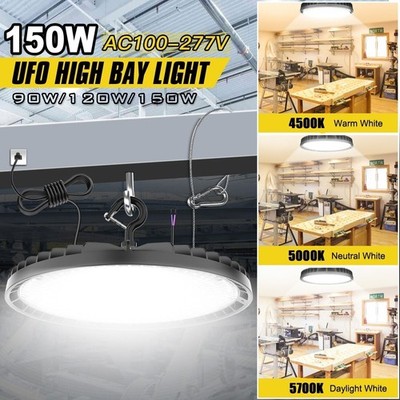 150/120/90W 3CCT 4500K-5700K Warehouse UFO LED High Bay Light w/US Plug 100-277V