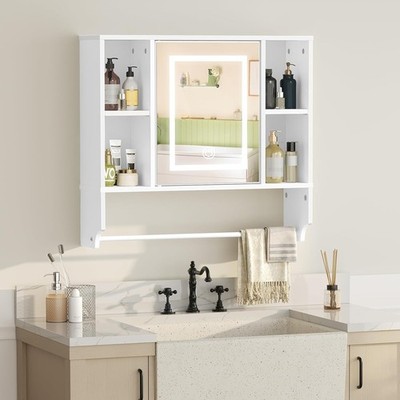 Bathroom Medicine Cabinet with Mirror LED Lights Adjustable Shelves 23.6W X