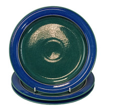 Denby Metz Blue & Green 1990s Retro Dinner Plates – Set of 3 Classic Stoneware