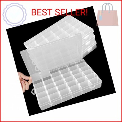Sopoloray 4 Pack 36 Grid Bead Organizer Box, Clear Plastic Small Parts Organizer