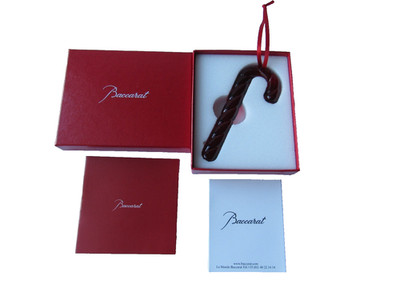 Baccarat Crystal Red Candy Cane Christmas Holiday Ornament  4'' NEW IN BOX $180