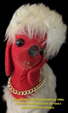 Vintage Red Velvet Poodle Figurine With White Faux Fur