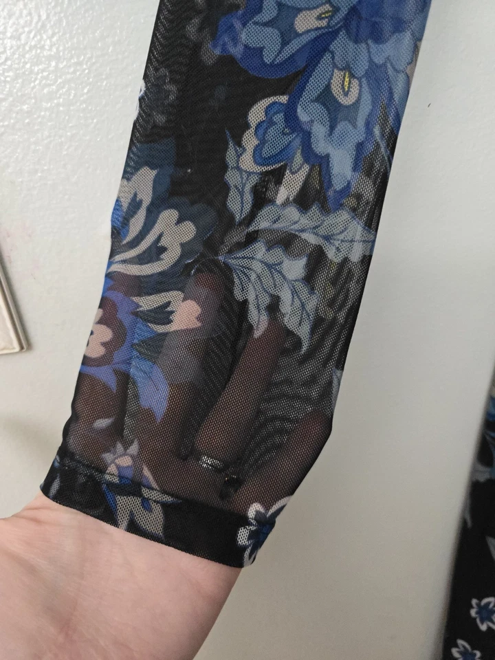 Vestido floral azul manga larga superpuesto transparente Nine West para mujer talla 10 Foto 2 de 4