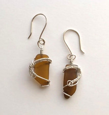 Sea Glass SS Earrings Seaglass Sterling Silver Surf Tumbled Wire Wrapped Artisan