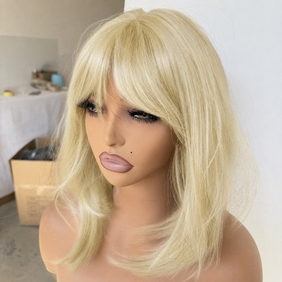 Blonde Heat Resistant Synthetic Hair Cosplay Wig With Bangs Bob Straight