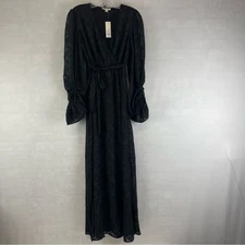 Francesca's Miami Black Jacquard Long Sleeve Wrap Maxi Dress XS NWT