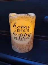 Rustic Ivory Home Happy Place Timer Pillar Candle Light 4" ~ Home Decor