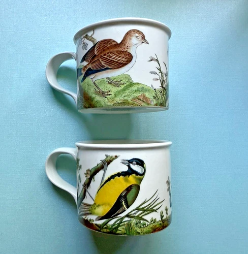 Portmeirion Birds of Britain Coffee Cup Set Lot of 2 Robin Goldfinch Vtg Tea Mug