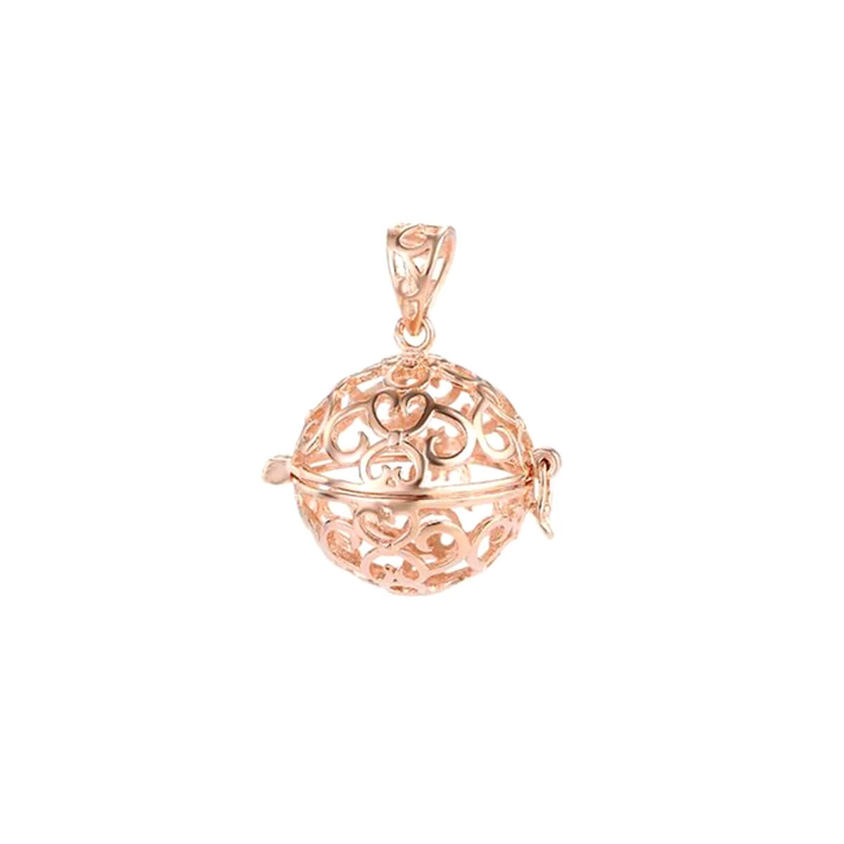 Rose Gold on Silver Filigree Love Heart Angel Caller Harmony Ball Pendant Locket