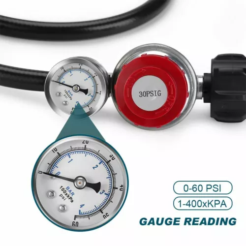 4FT 0-30PSI High Pressure Propane Gas Regulator Hose and PSI Gauge & 1/8" MNPT - Picture 5 of 8