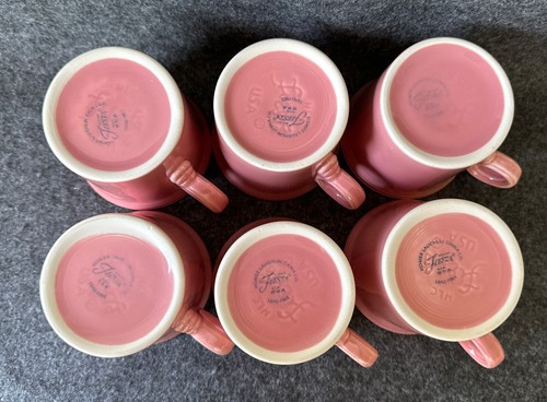 6 Vintage 1998 Fiesta Rose Homer Laughlin Pink "O"Ring Handle Coffee Mugs USA - Picture 8 of 24