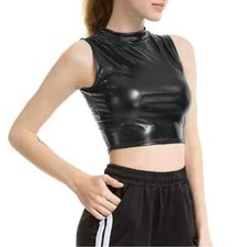 Sexy Crop Top Sleeveless Tank Top High Street Spandex Shiny Metallic Women Tops 