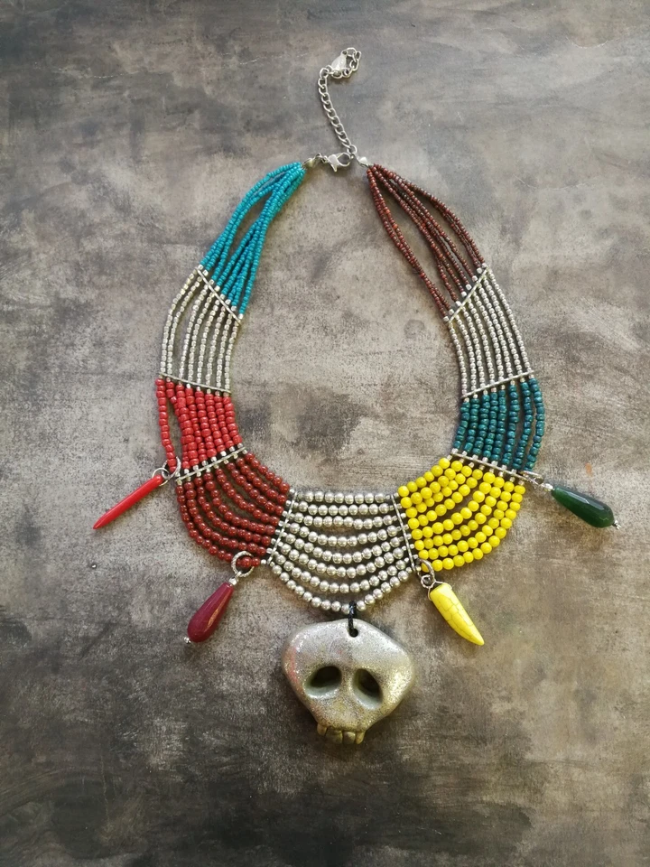 Antique Necklace Luxury Jewelry Stones Woman Pendant Skull Ethnic Vintage Choker - Image 2 of 4
