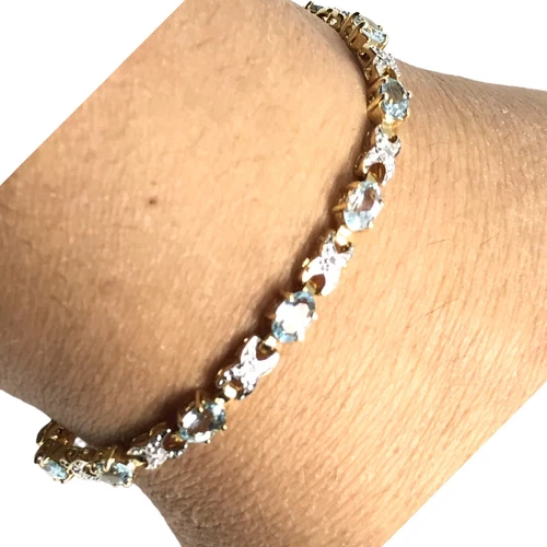 Ross simons sterling silver gold tone blue topaz 10 grams 7.25” - Picture 4 of 8