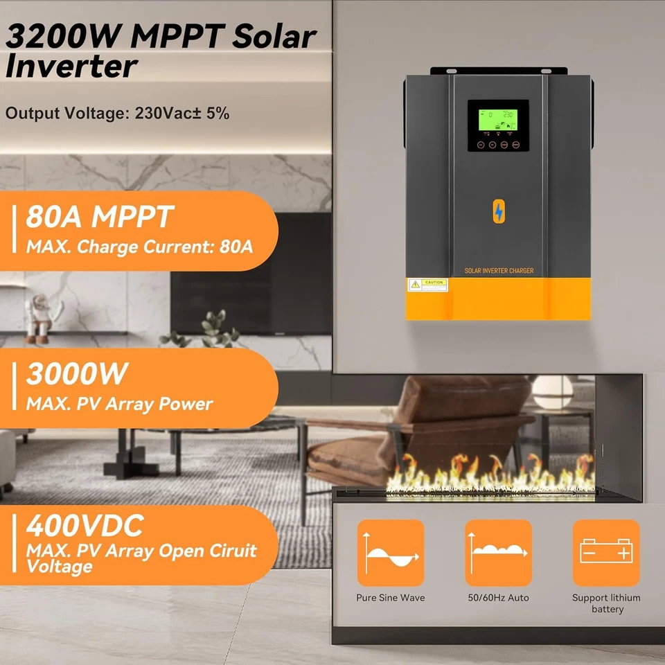 Hybrid Wechselrichter 24V 3000W Off Grid Solar Inverter MPPT 80A PV 30-400V - Bild 2 von 4